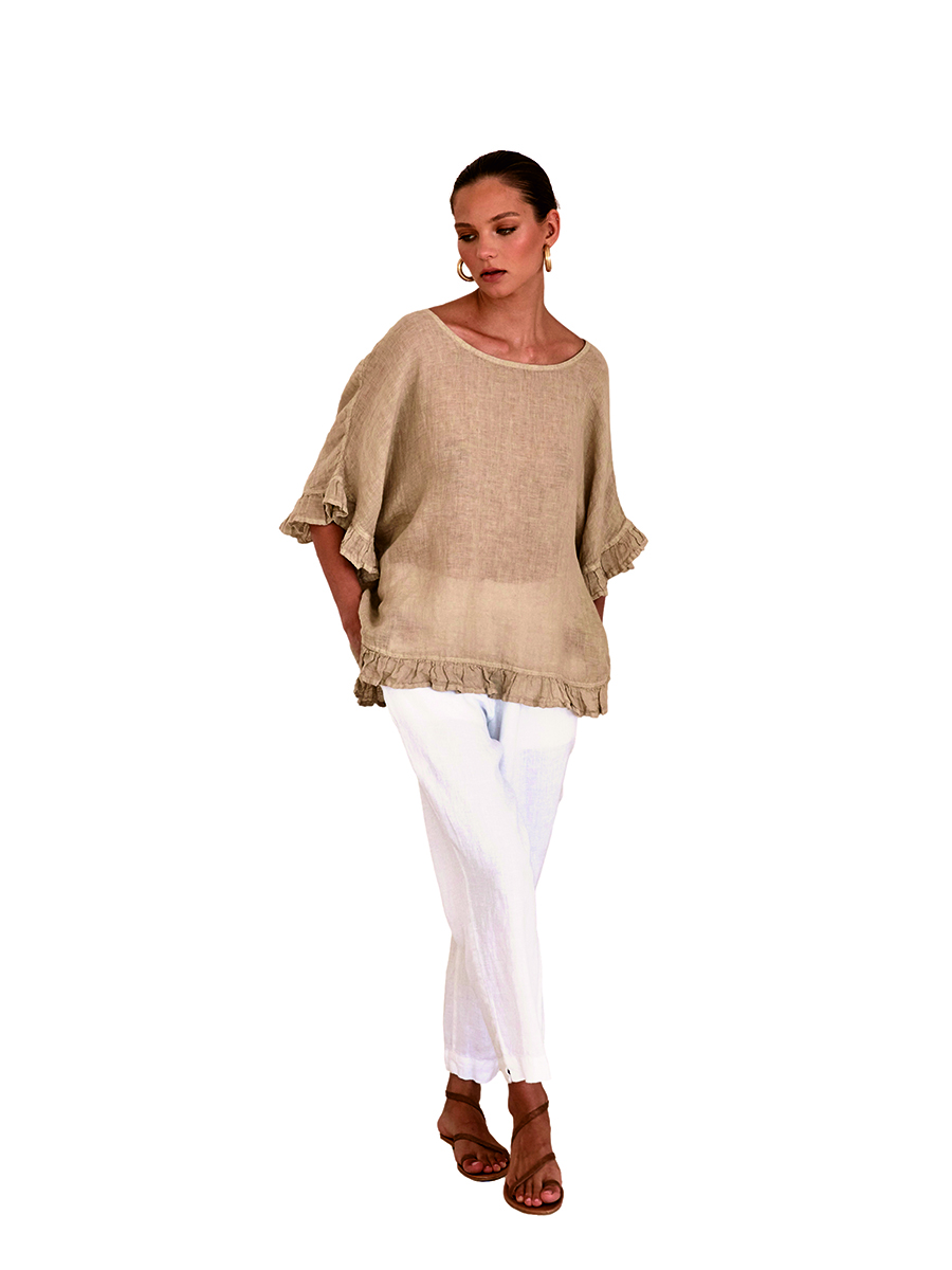 Linen Gauze Blouse with Ruffles