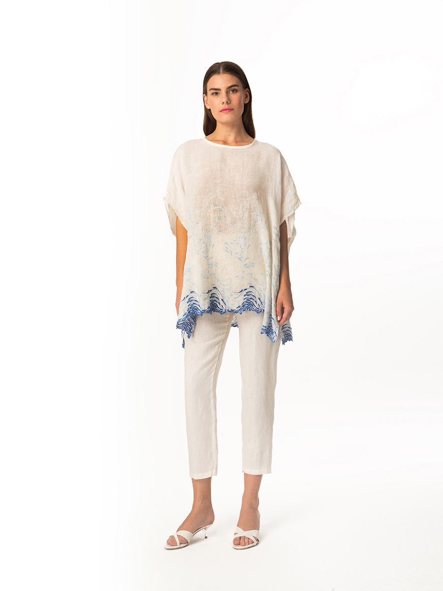 Linen Gauze Blouse with Embroidery