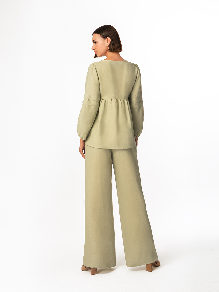 Linen Blouse with Balloon Sleeves