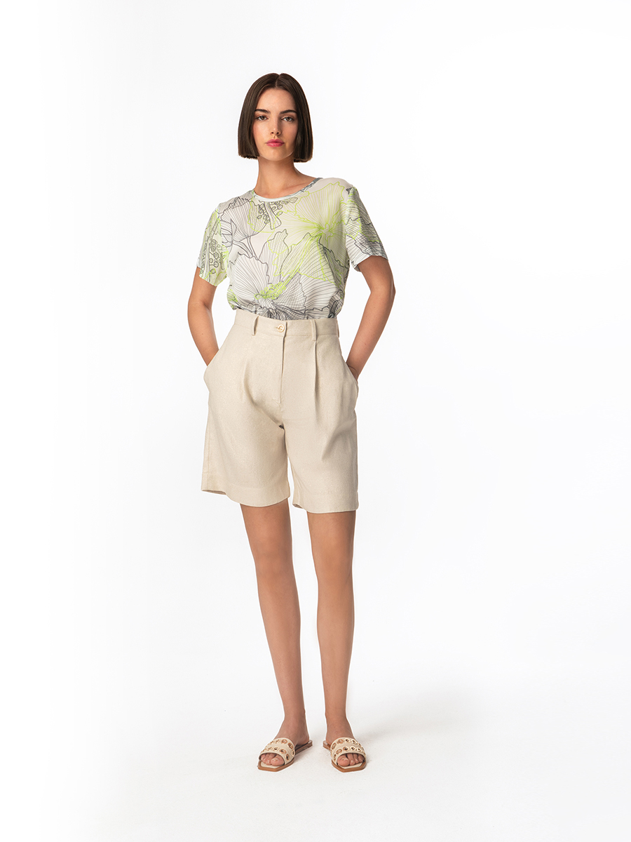 Keyhole Printed Satin T-shirt