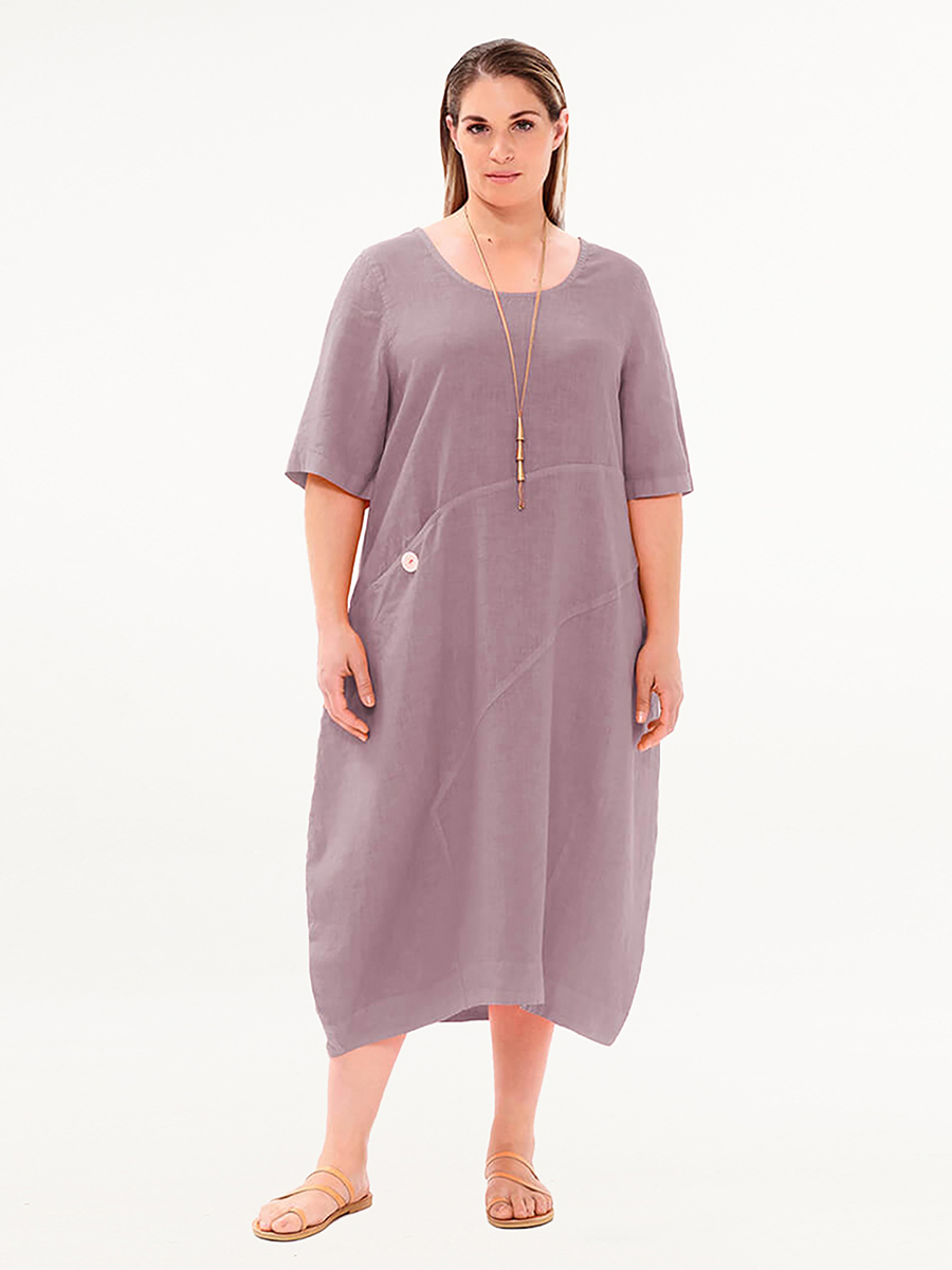 Linen Balloon Fit Dress with Front Pocket