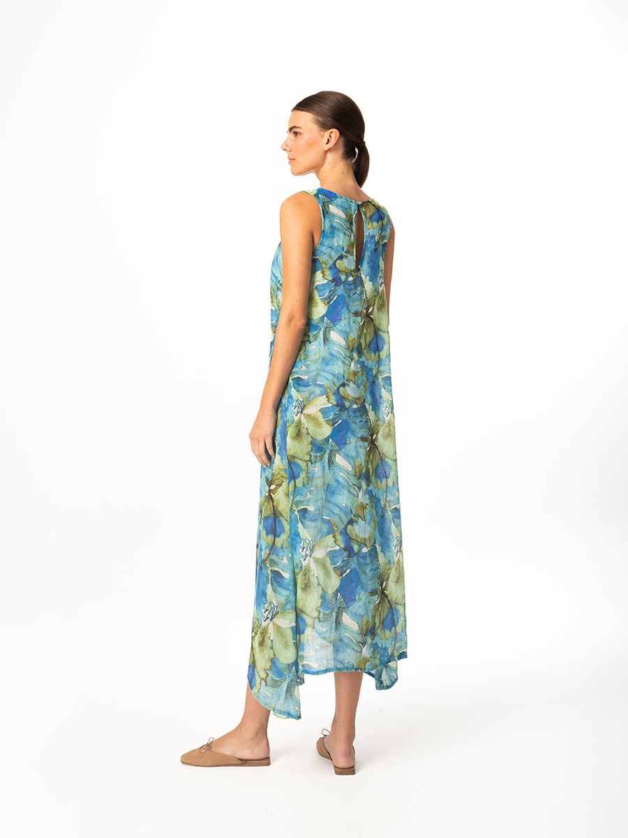 Asymetrical Printed Linen Gauze Tank Dress