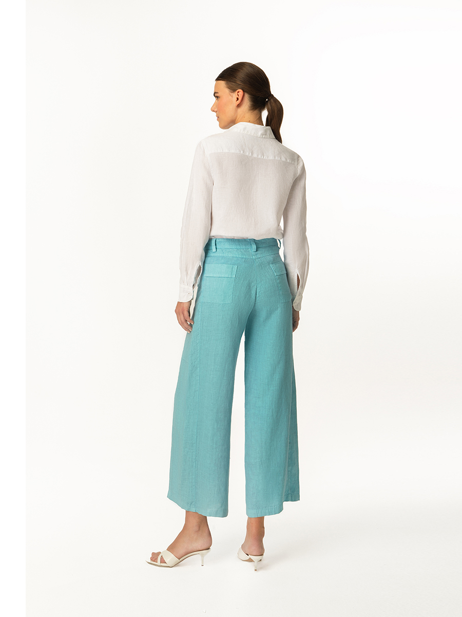 Cropped Bell Bottom Linen Pants with Back Pockets