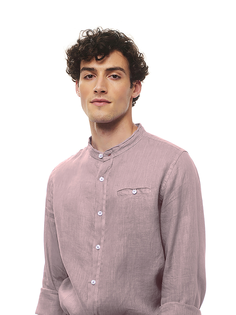 Slim Fit Mandrin Neck Linen Shirt