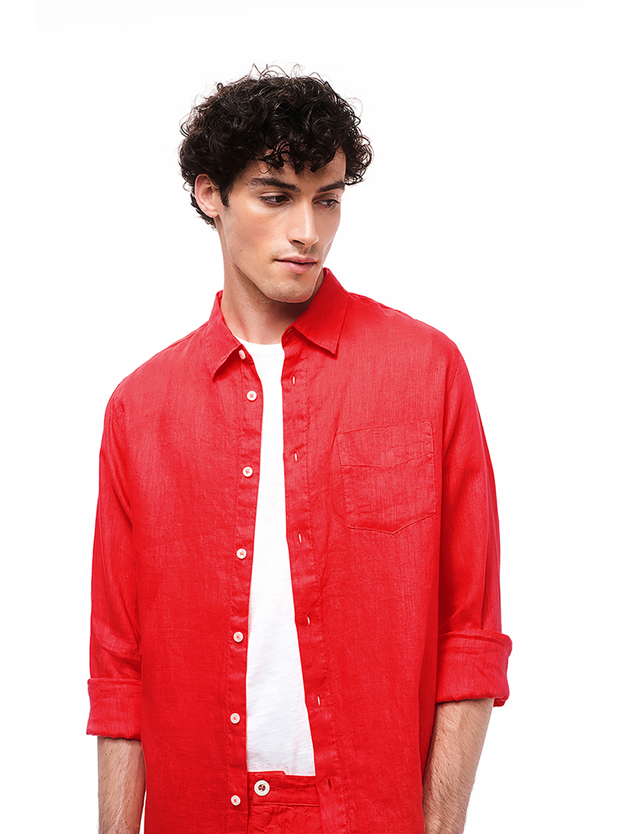 Long Sleeved Front Pocket Linen Shirt
