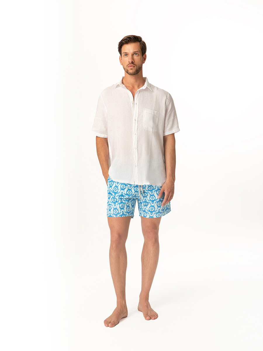 Short Sleeved Front Pocket Linen Shirt