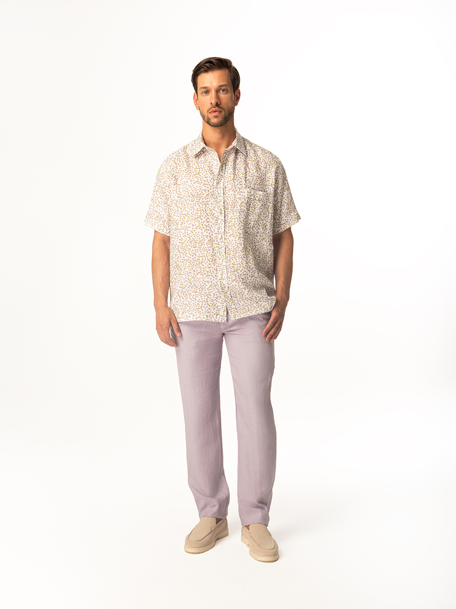 Printed Short Sleeved Front Pocket Linen Shirt