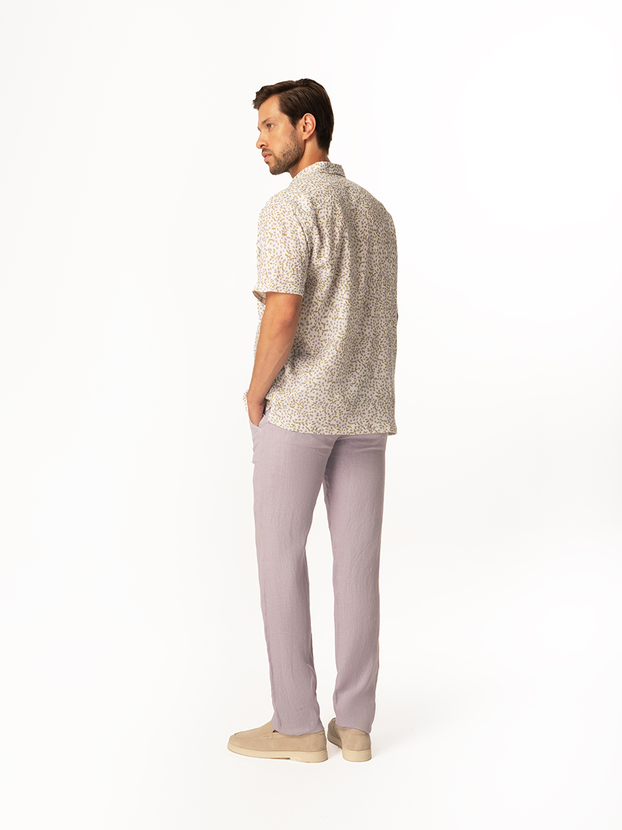 Printed Short Sleeved Front Pocket Linen Shirt