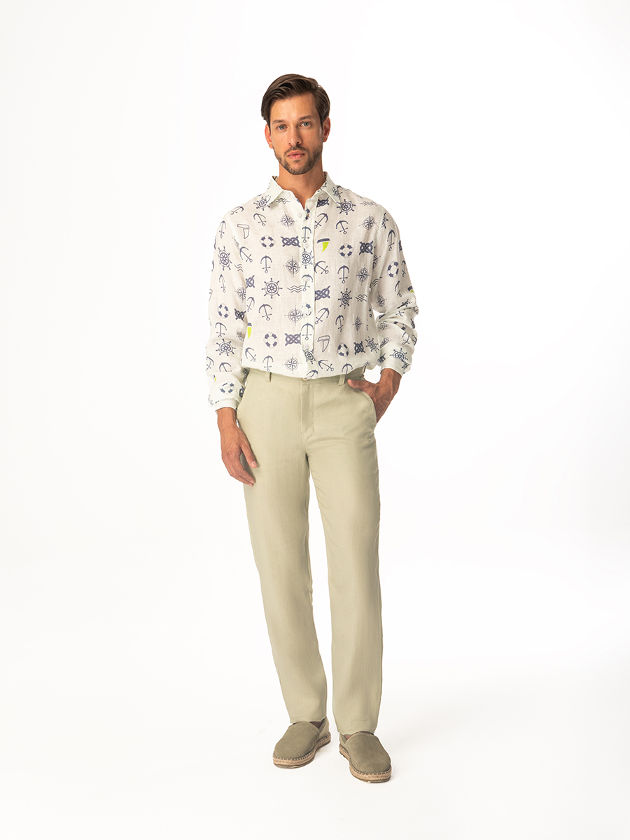 Printed Long-Sleeved Linen Shirt