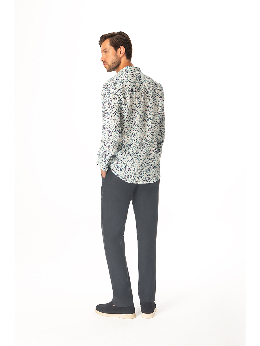 Printed Long Sleeved  Slim Fit Shirt With Mandarin Neck